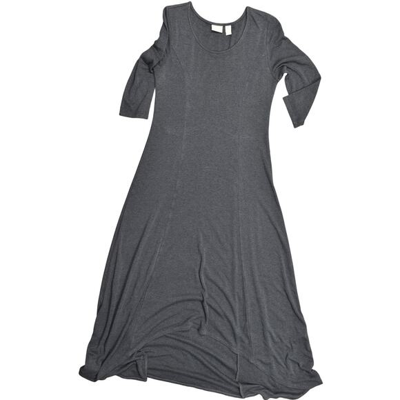 Chico's Gray Hi-Low Shift Dress Size 0 Rayon Preowned 3/4 Sleeve Stretch - Picture 1 of 8